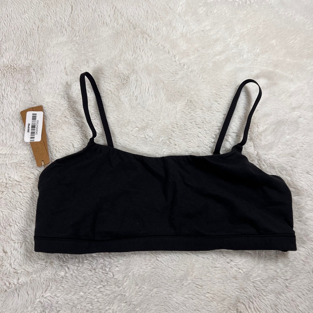 SKIMS Womens Cotton Jersey Scoop Bralette Soot Black BR-SCP-9178 Size Large NWT